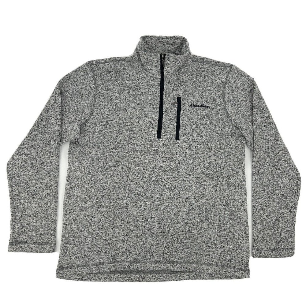 Eddie Bauer Sweater Men's L‎ Heather Pirate Black 1/4 Zip Pullover Fleece Pocket